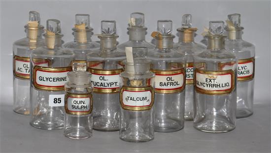 Eleven glass chemists jars